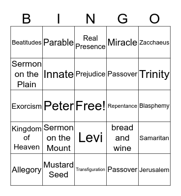 The Ministry and Message of Jesus Bingo Card