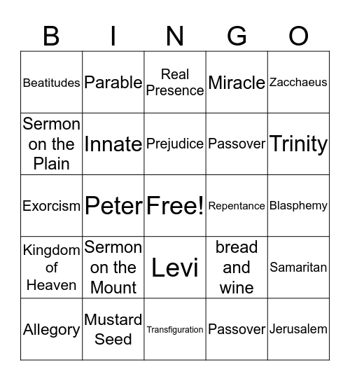 The Ministry and Message of Jesus Bingo Card