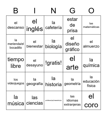 la vida diaria Bingo Card