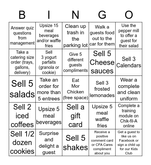 Chick-fil-A Bingo Card