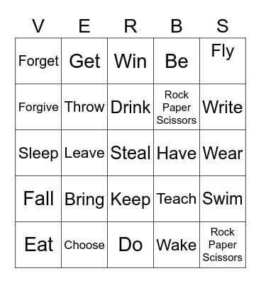 Verb Bingo Card