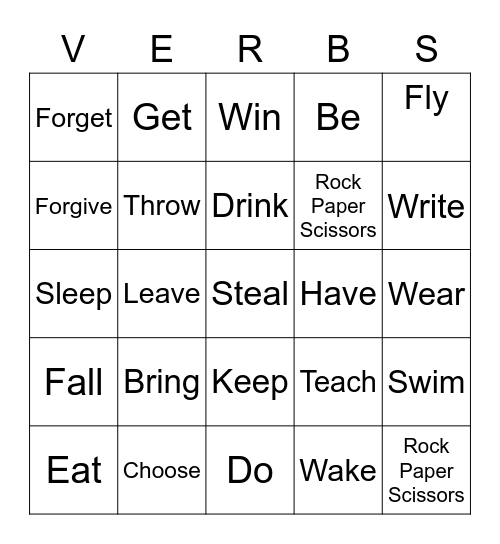 Verb Bingo Card