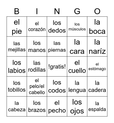 el cuerpo Bingo Card