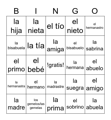 la familia Bingo Card
