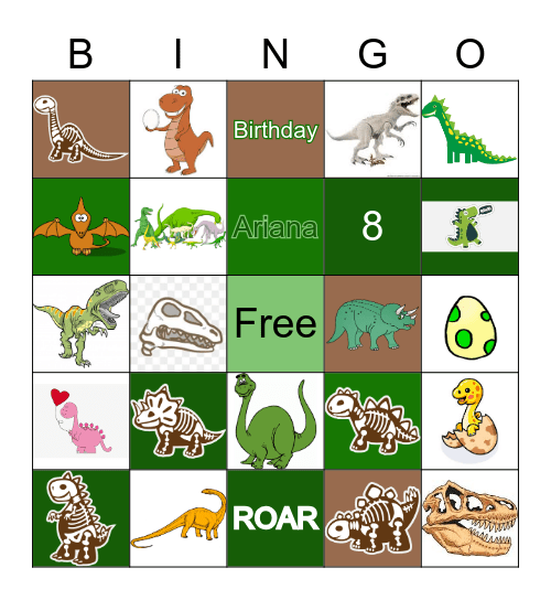 Ari's Dinosaur Party Bingo Card