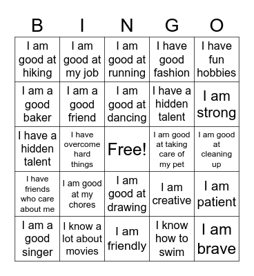 I am... Bingo Card