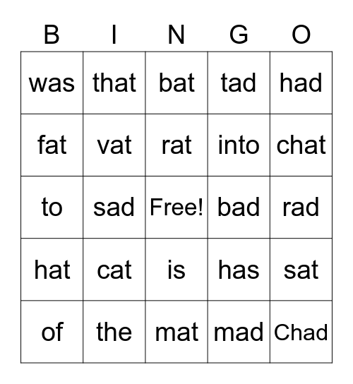 at/ad words wow words Bingo Card