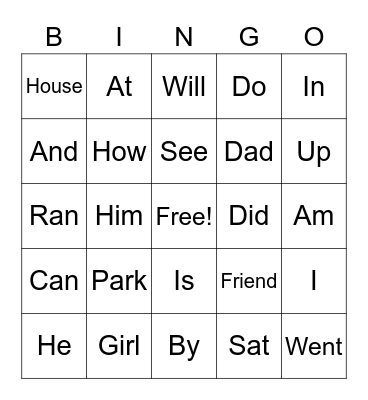 Sight words Bingo Card