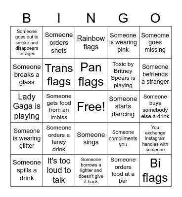 LGBTQ+ pub crawl Bingo Card