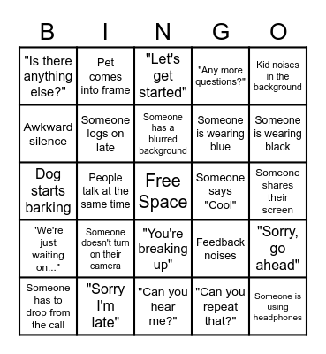 Conference Call Bingo Card