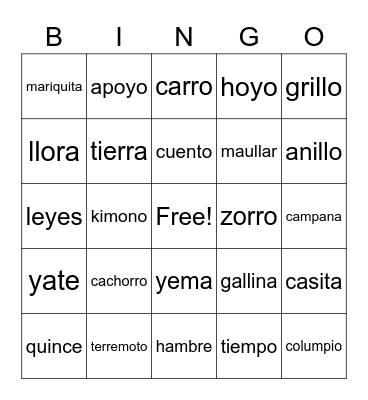 VOCABULARIO DE ORTOGRAFIA Bingo Card