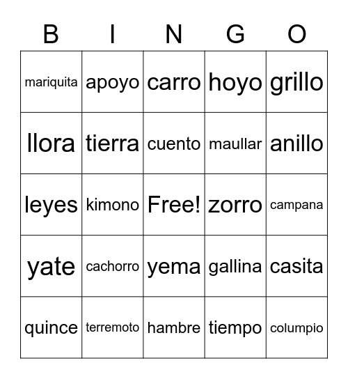 VOCABULARIO DE ORTOGRAFIA Bingo Card