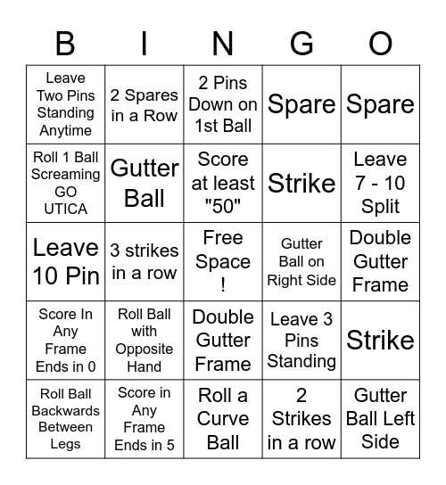 JV Dance Bowling Bingo Card