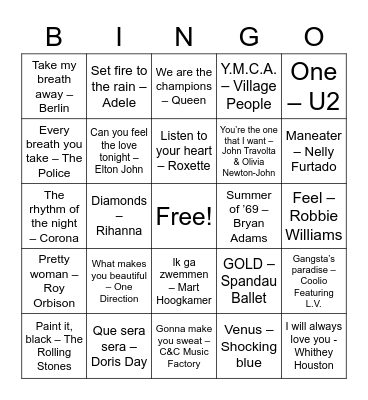 Muziekbingo 8 nov 22 Bingo Card