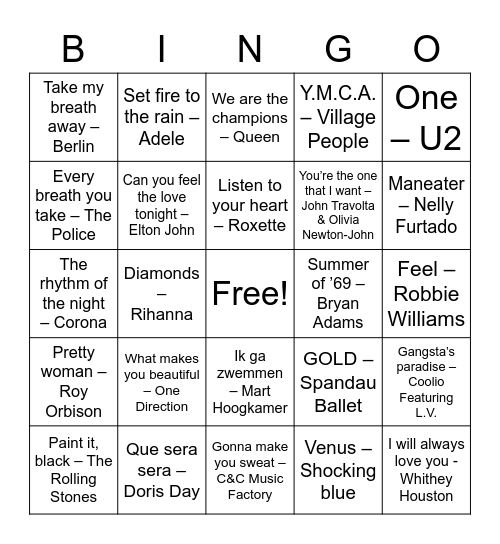 Muziekbingo 8 nov 22 Bingo Card
