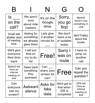 Mark43 Conference Call Bingo Card