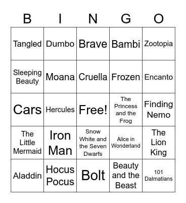 Disney Bingo Card