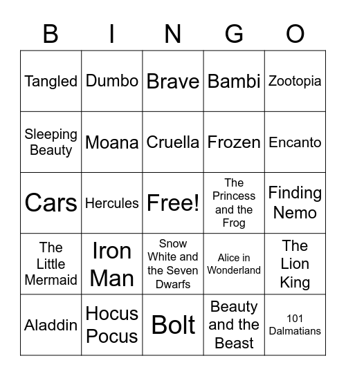 Disney Bingo Card