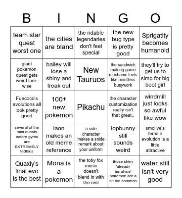 Scarlet and Violet Marinya Bingo Card