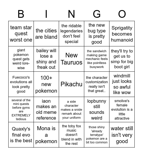 Scarlet and Violet Marinya Bingo Card