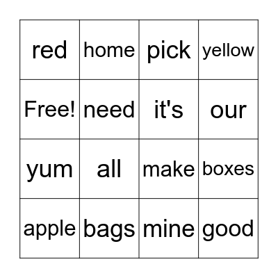The Apple Farm Bingo Card