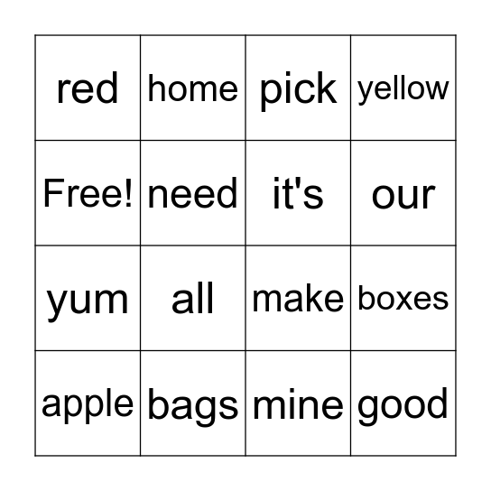 The Apple Farm Bingo Card