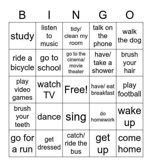 Daily Routines/ Activities Bingo Card