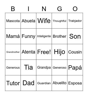 Personalities and Family Members Bingo Card