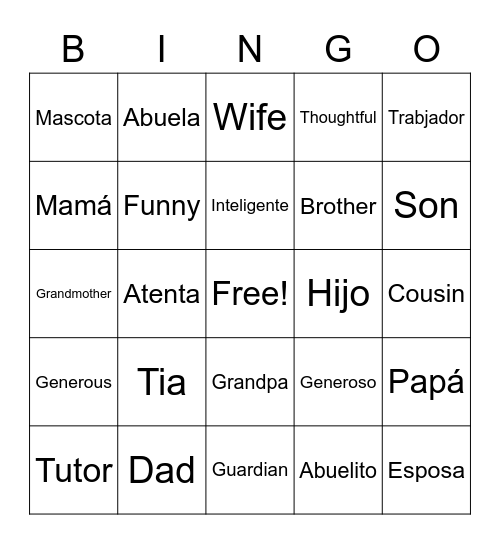 Personalities and Family Members Bingo Card