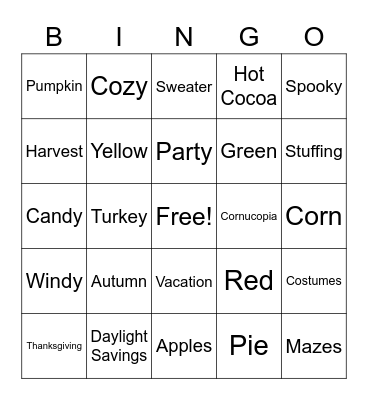 Fall Bingo! Bingo Card