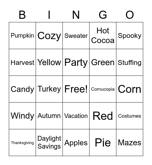 Fall Bingo! Bingo Card