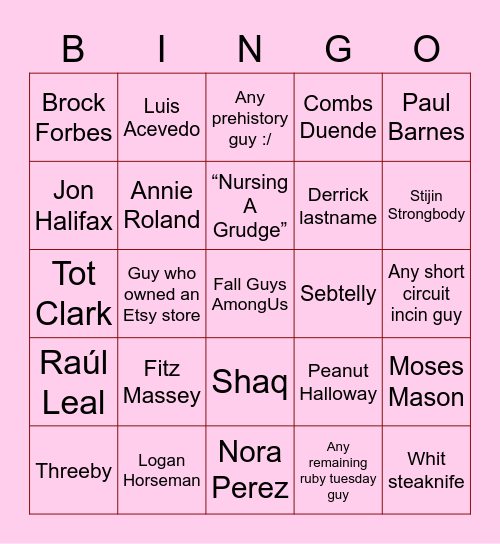 Dead Guys City Bingo Card