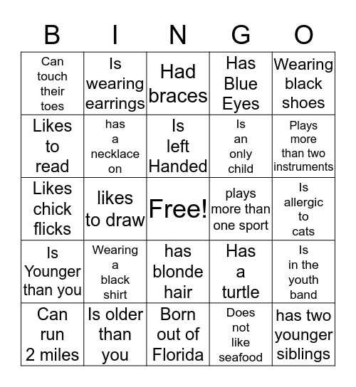 Get to know you! Crossover Bingo Card