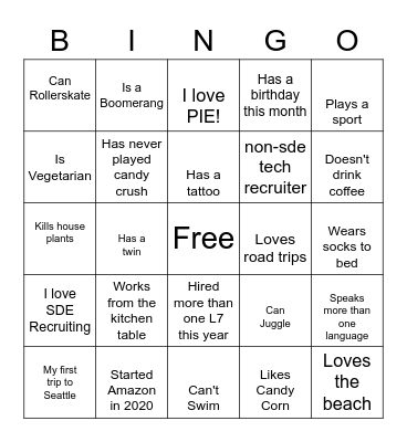 Sensational Sourcers Bingo Card
