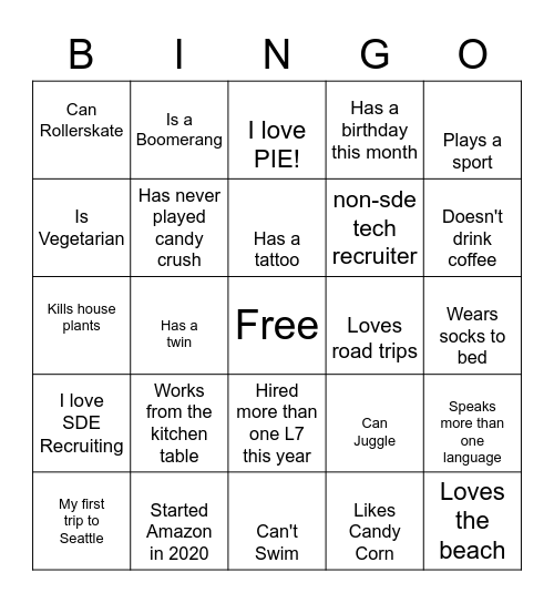 Sensational Sourcers Bingo Card