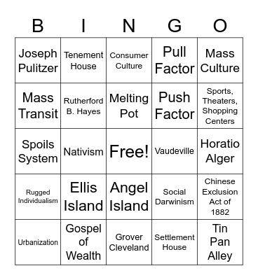 Gilded AgeBingo Card