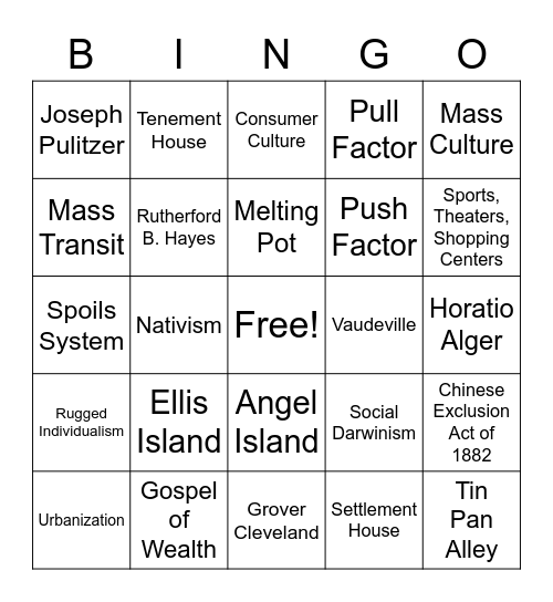 Gilded AgeBingo Card