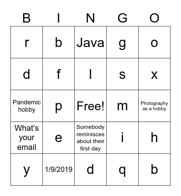 test Bingo Card