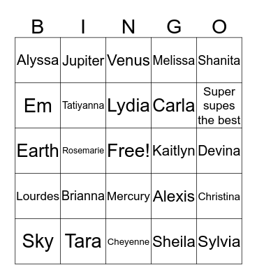 Students Bingo Card