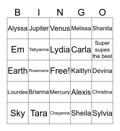 Students Bingo Card