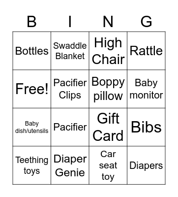 Brittany's Baby Shower Bingo Card