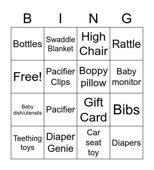 Brittany's Baby Shower Bingo Card