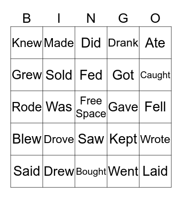 Irregular Verbs Bingo Card