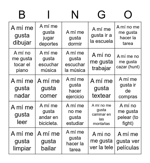 ¿Qué te gusta hacer? Bingo Card