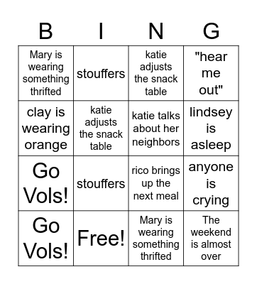 Friendcation 2022 Bingo Card
