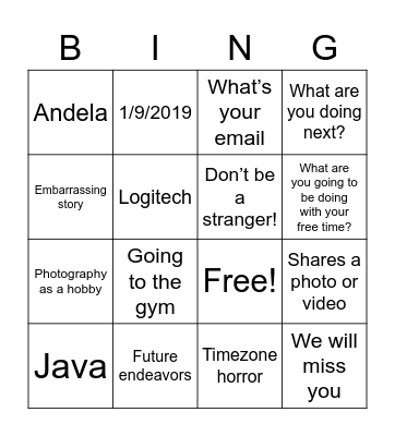 Benedict's farewell Bingo Card
