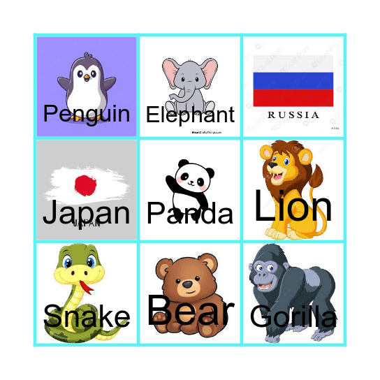 Animals and Countries Bingo Card