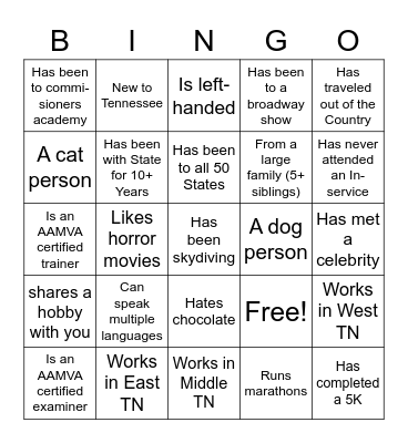 People Hunt Bingo Card