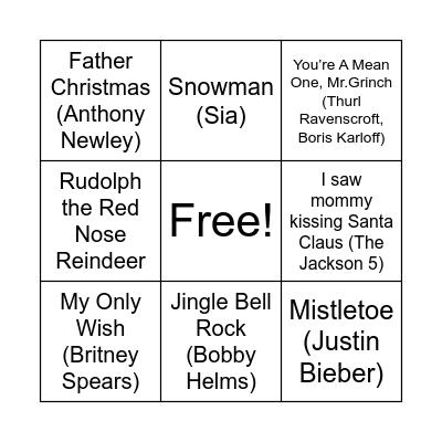 Holiday Hangout Bingo Card