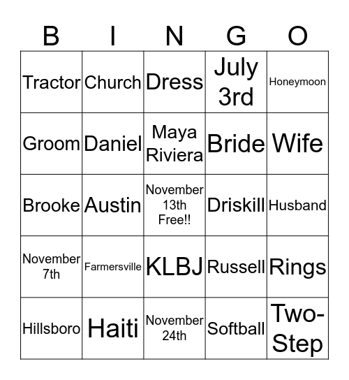 Brooke and Rusell Sittin' in a Tree... Bingo Card